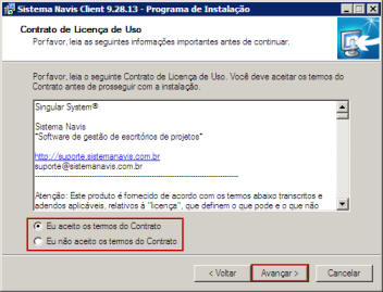 Aceite os termos do contrato e clique avançar